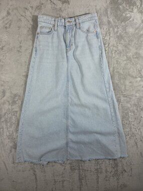 H&M Feather Soft Maxi Denim Skirt Raw Hem XS